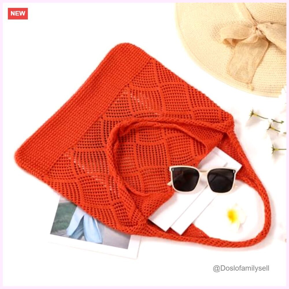 Large Crochet Mesh Tote Bag Foldable Beach Hobo Shoulder Bag - Picture 3 of 7